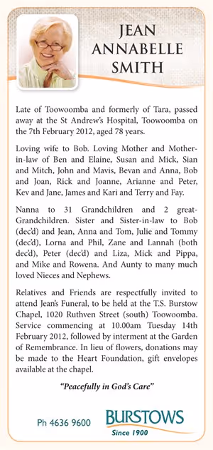 Burstows Funeral Notice Example.