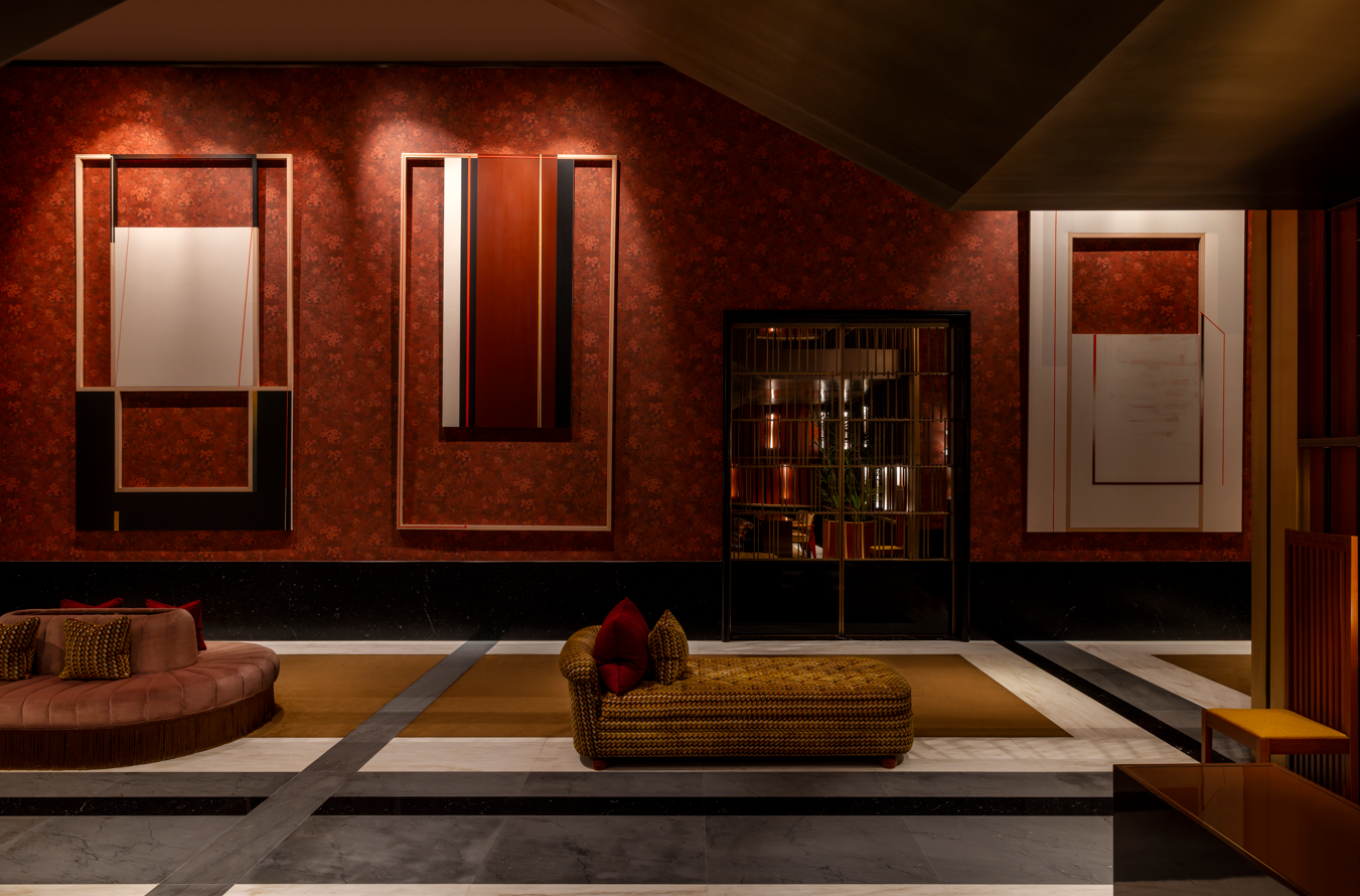 Panoramic view of the large artworks of Sarah for Art Dubai 2025