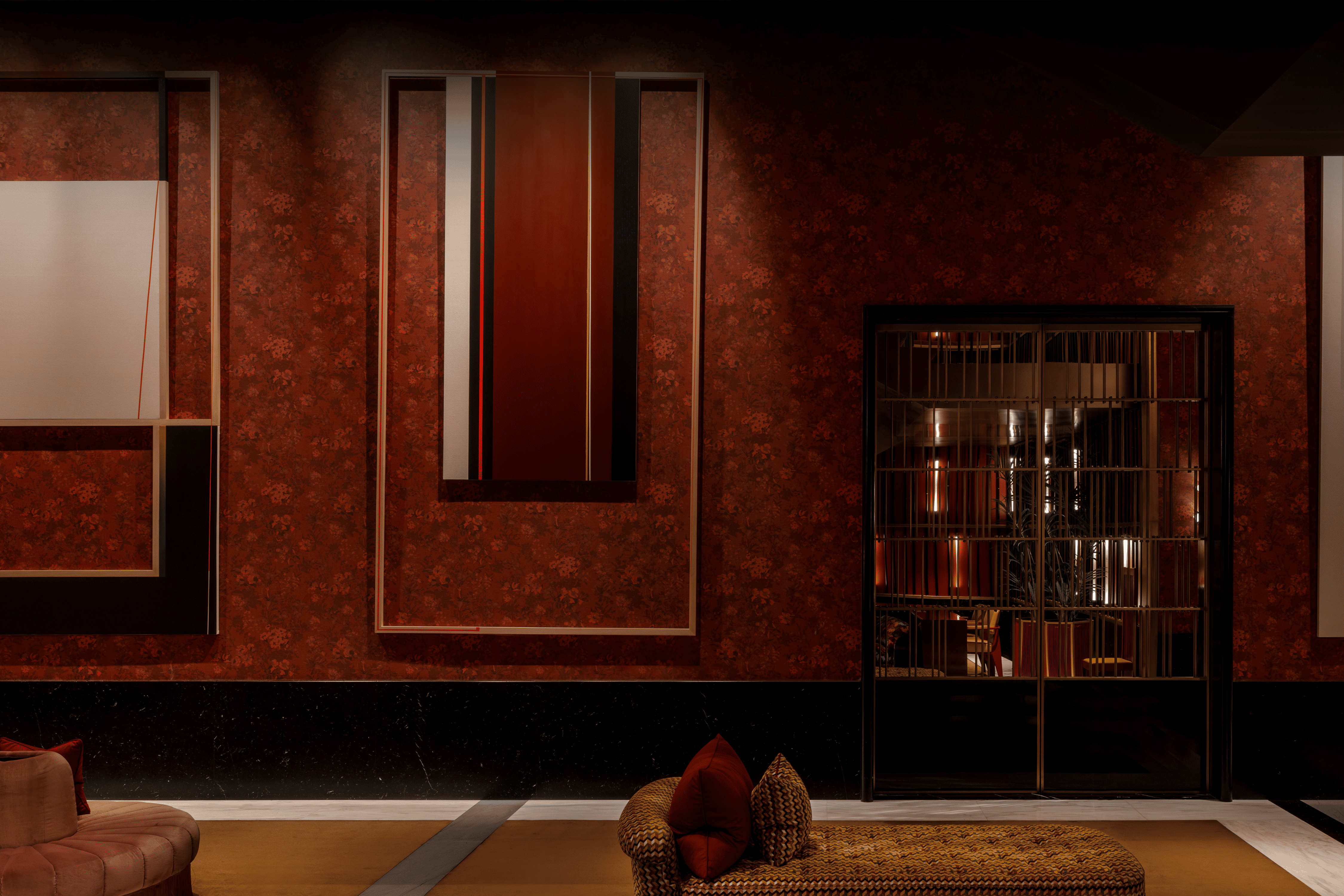 Panoramic view of the large artworks of Sarah for Art Dubai 2025