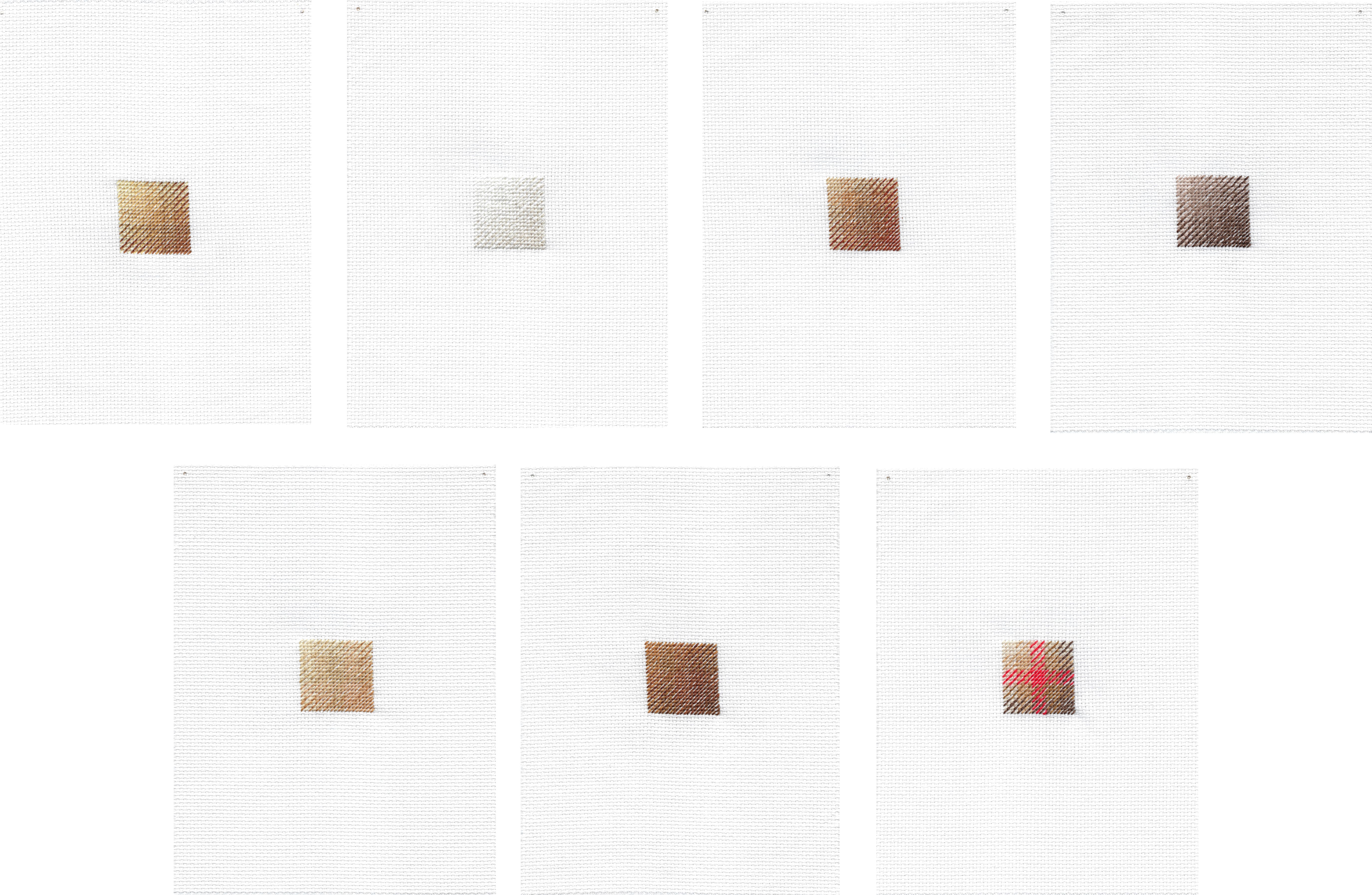 Patterns We Use 1-7, 2018-2019, Hand embroidery, 18.5 x 14 cm each, 7 1/4 x 5 1/2 in each