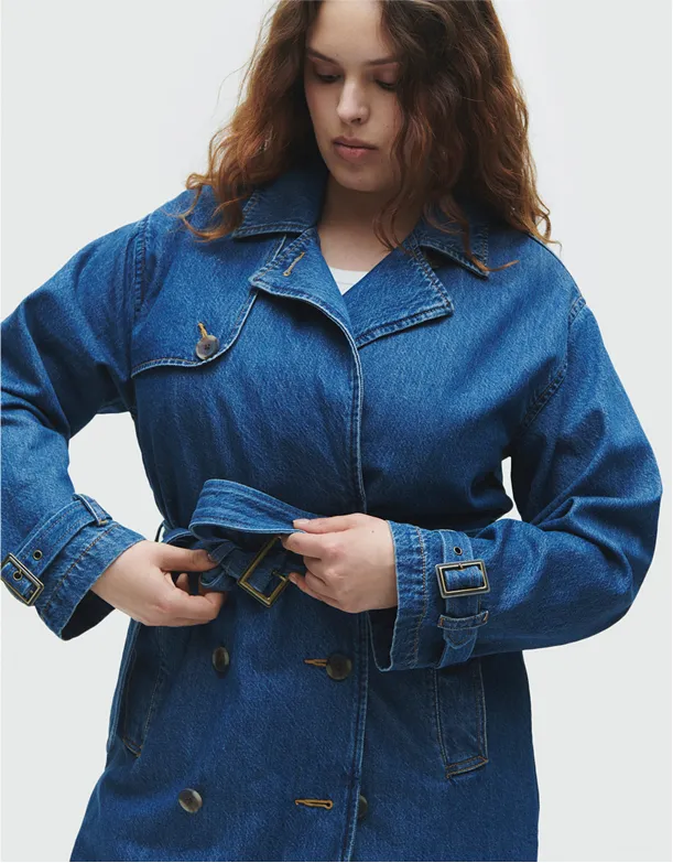 A woman wearing denim clothing