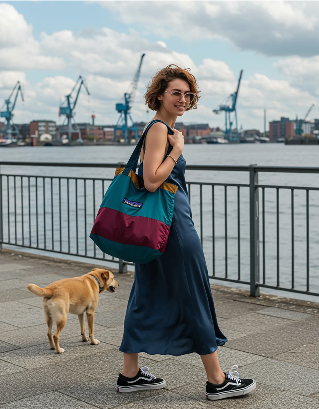 An AI generated look of a woman taking a walk close to the sea