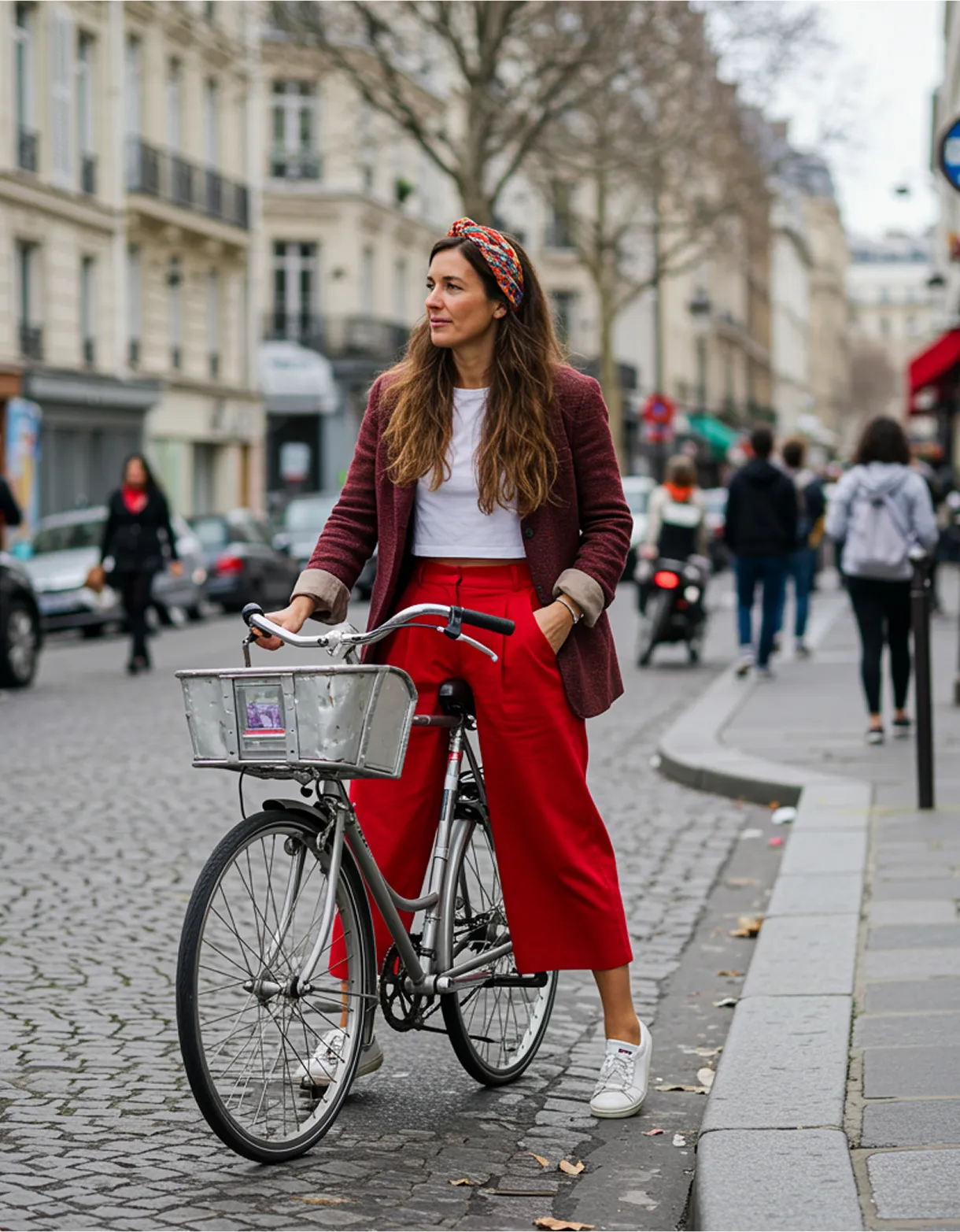 An AI generated look of a woman riding a bike