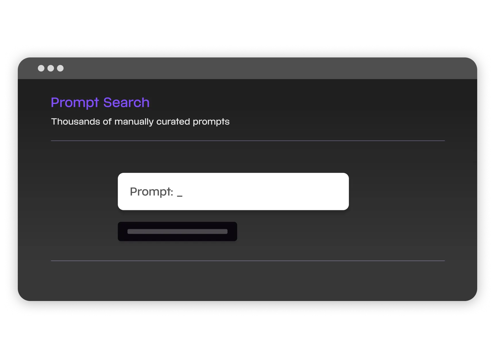 Web interface for prompt search featuring an input field and manual process of curation.