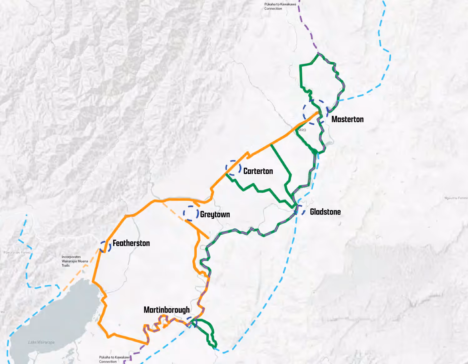 The overall proposed Wairarapa Five Towns Trail Network