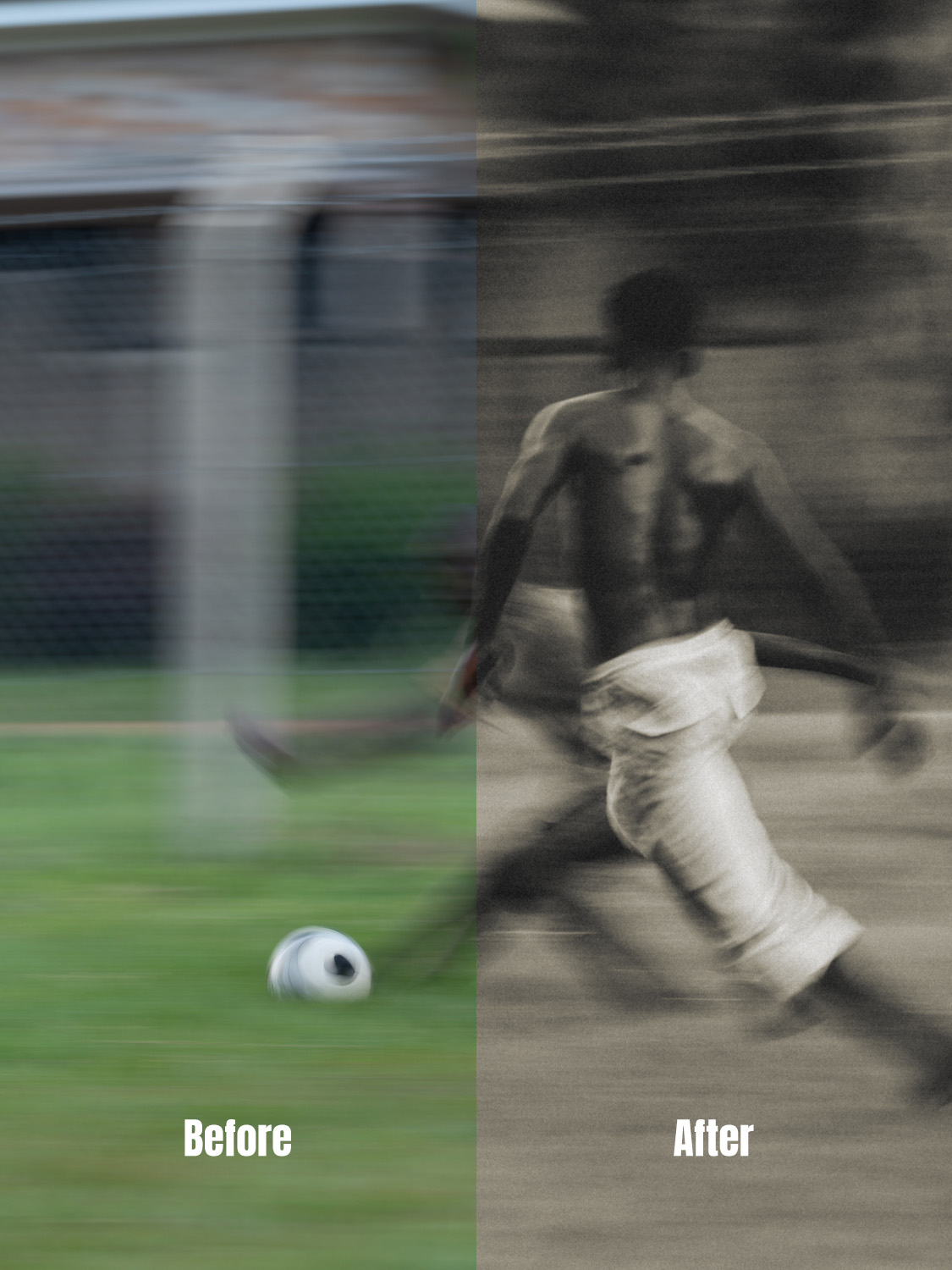 before and after applying Levi Dance's Africa B&W Yellow Preset