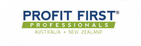 Profit First Professionals logo for Australia and New Zealand, featuring bold green and blue text in an oval shape.