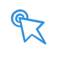 Blue icon of a cursor clicking, symbolizing digital interaction, online engagement, or user interface actions.