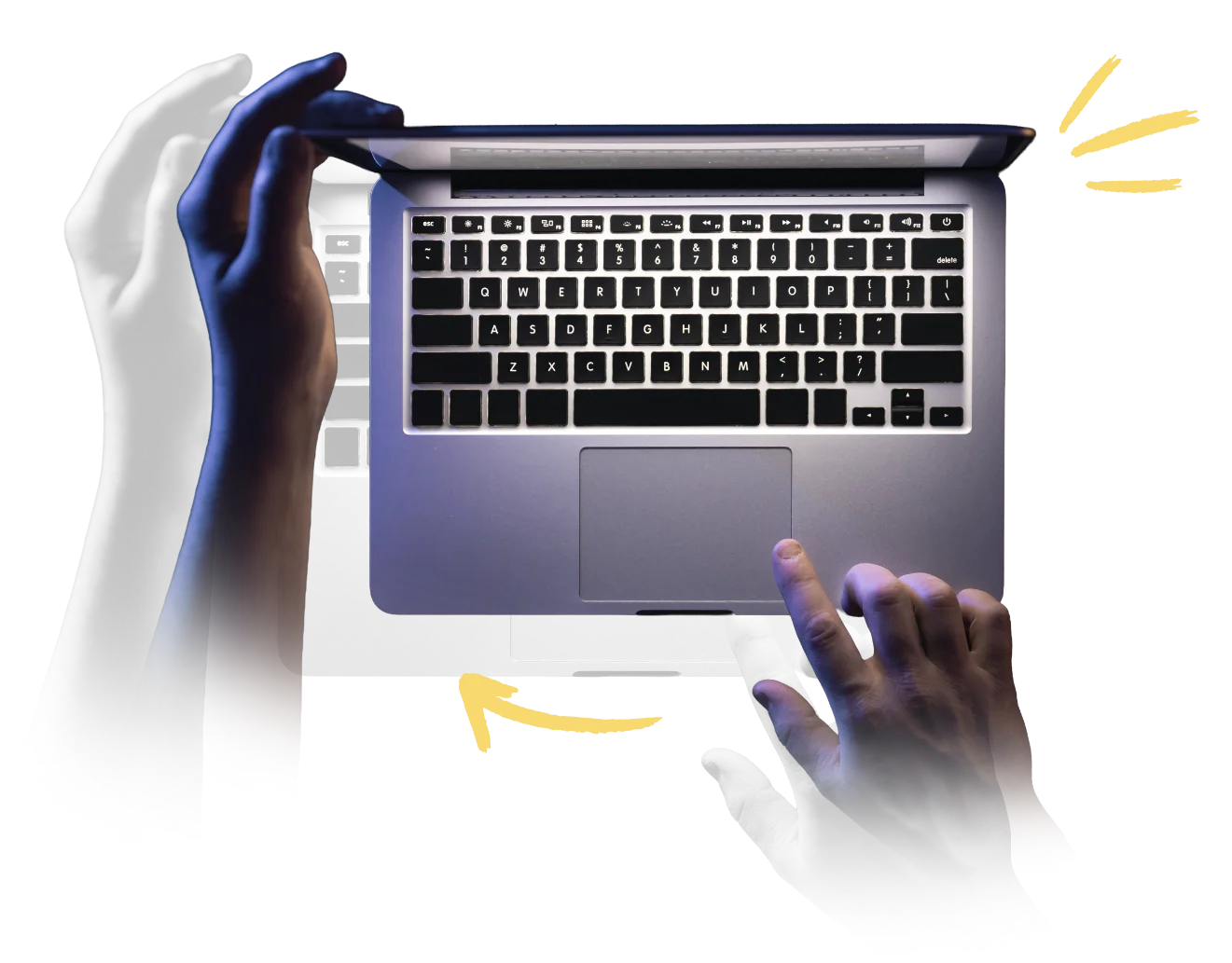 hands over laptop