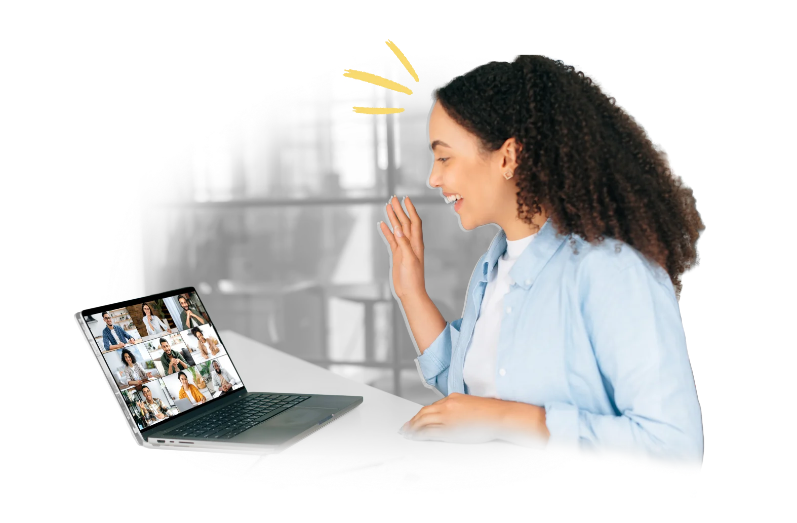 girl on a call saying hi