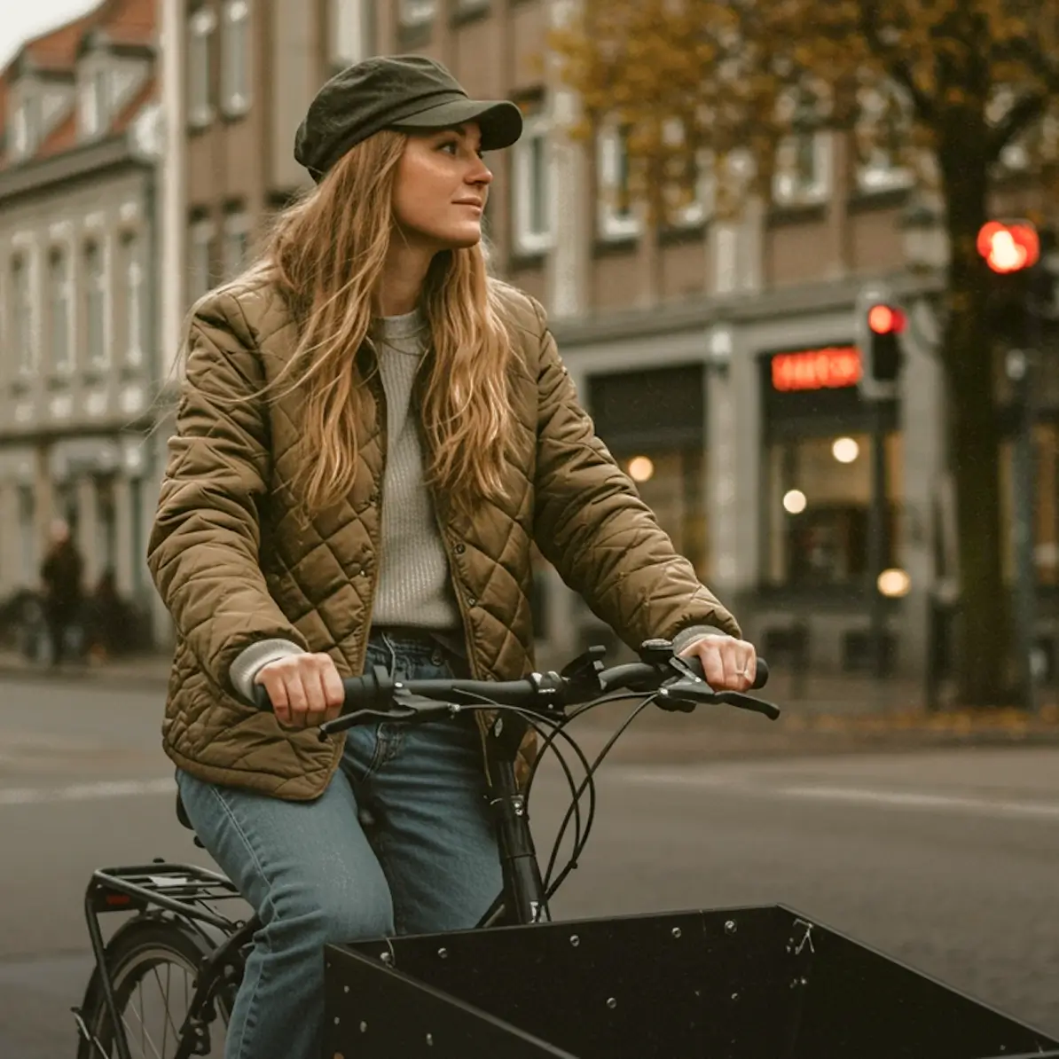 Girl with hat on cargobike