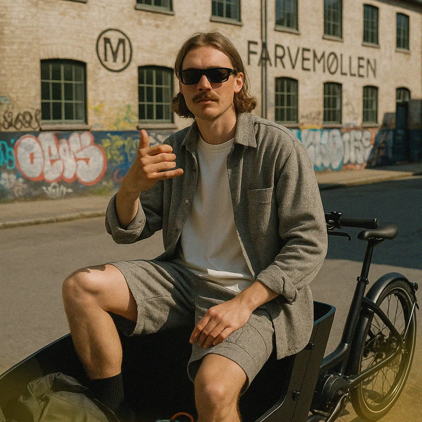 Guy sitting in cargobike
