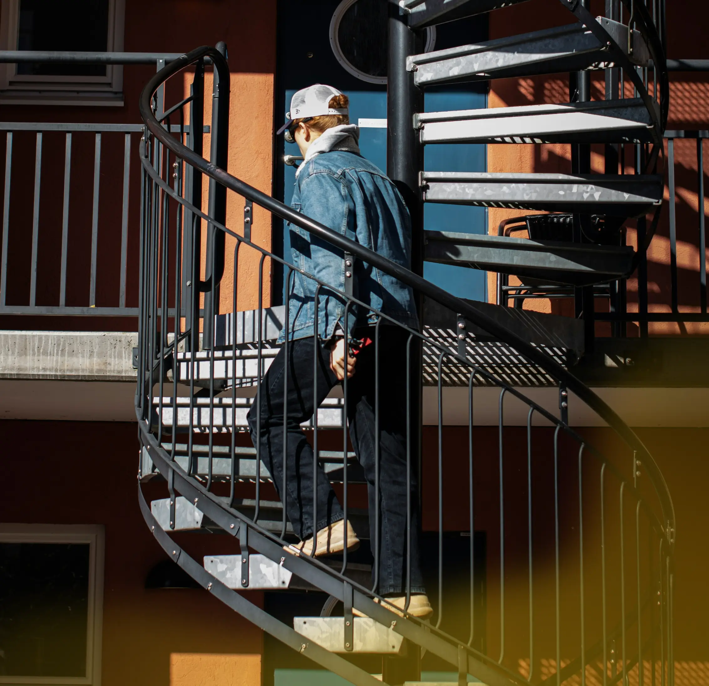 guy walking in stairs
