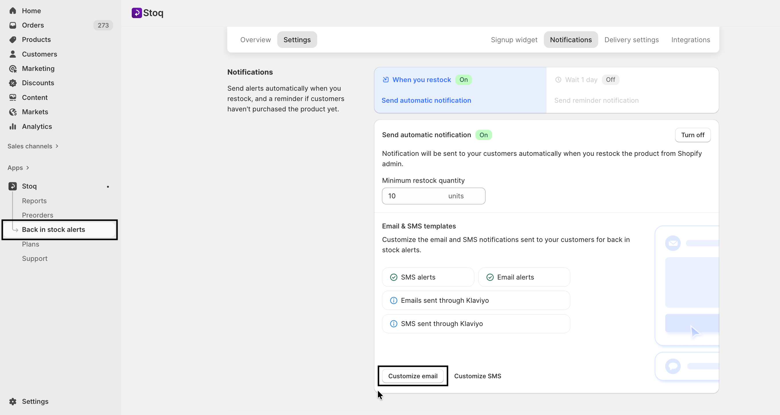 STOQ's email templates for back in stock alerts