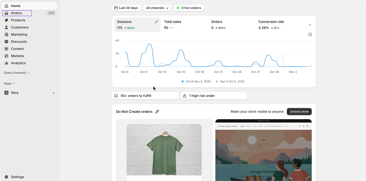 Shopify admin dashboard