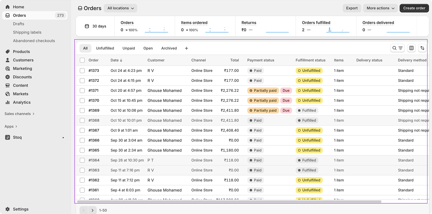 Shopify all orders dashboard
