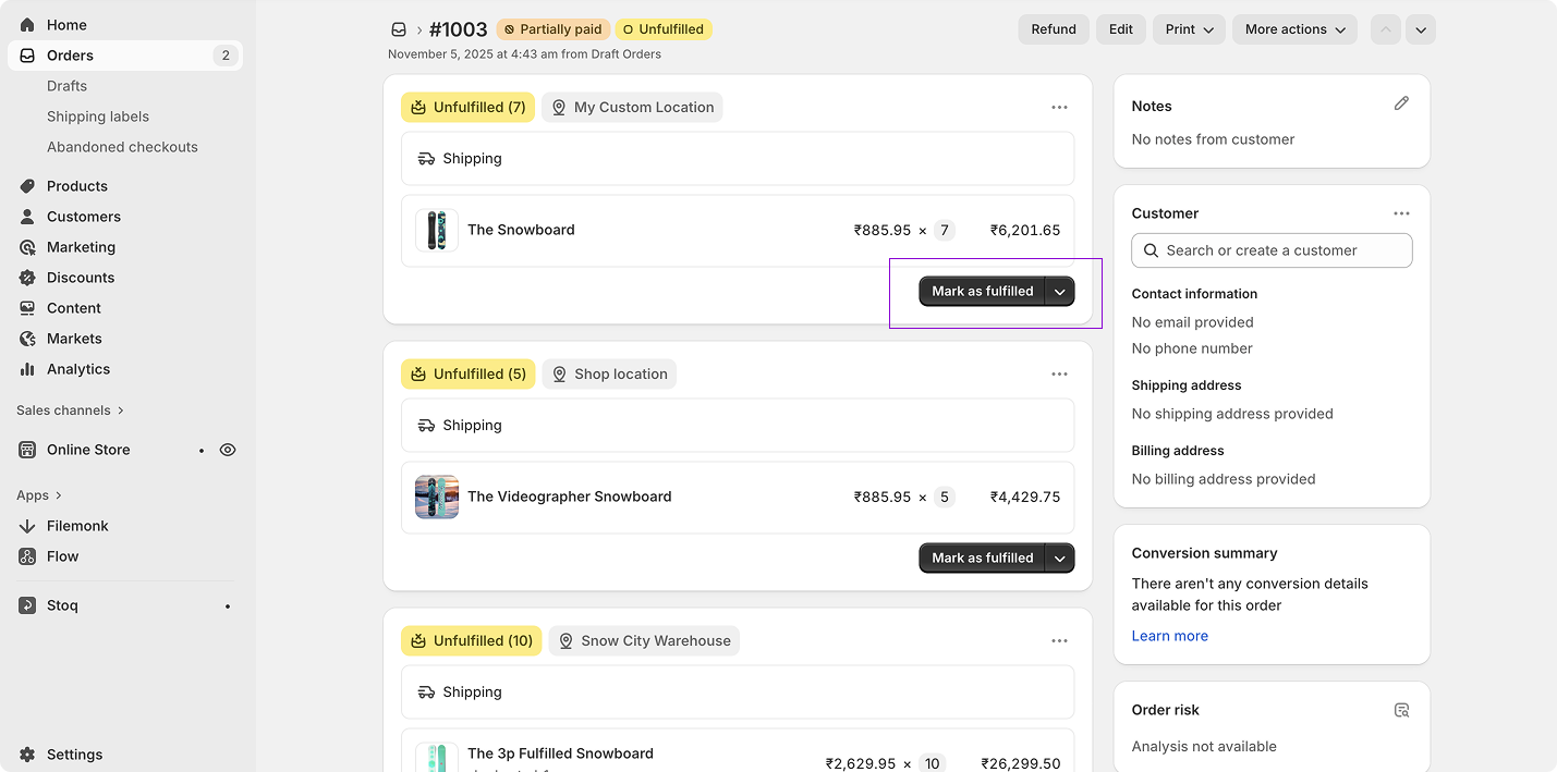 Shopify unfulfilled orders