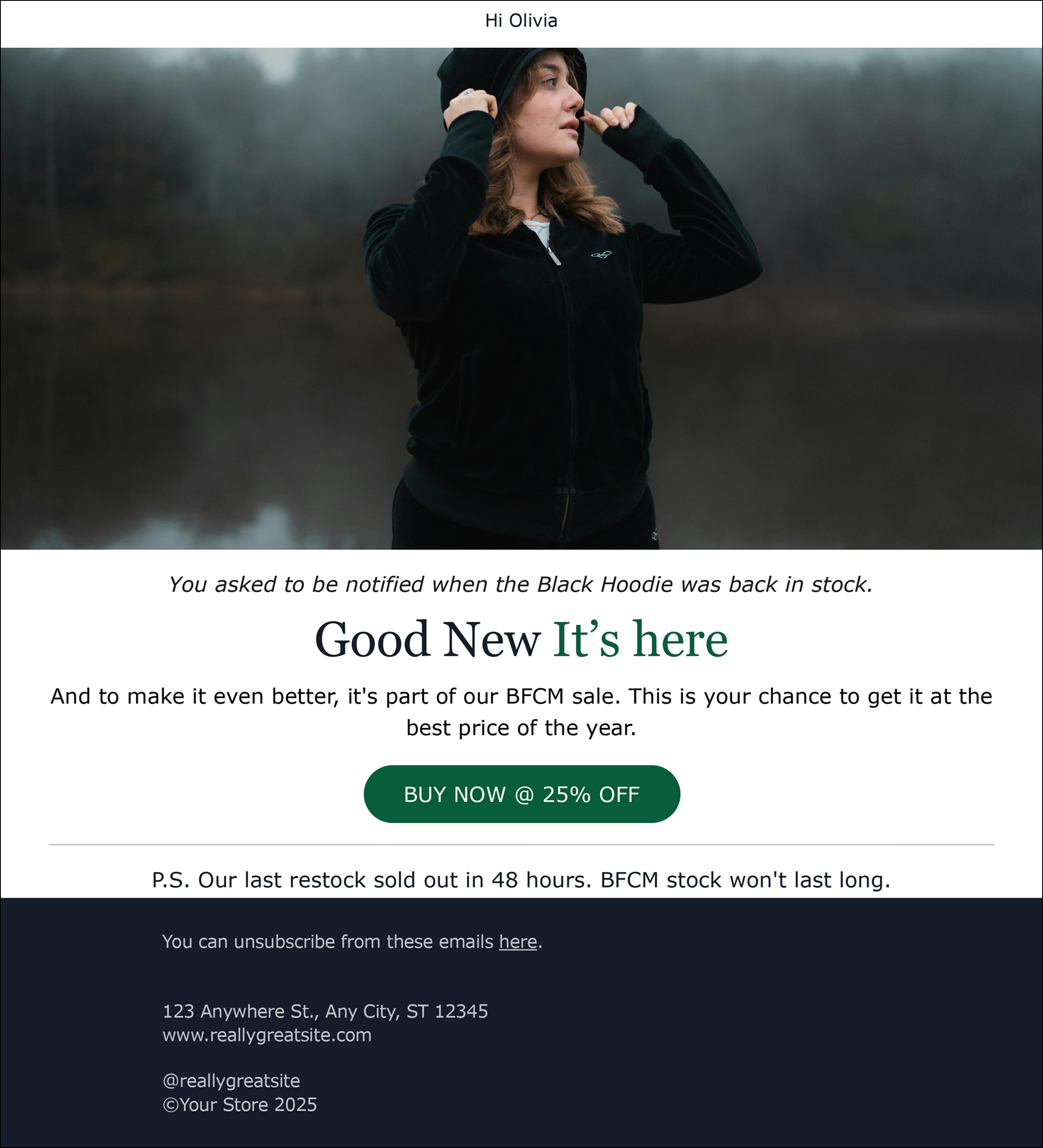 Personalized email example for BFCM season
