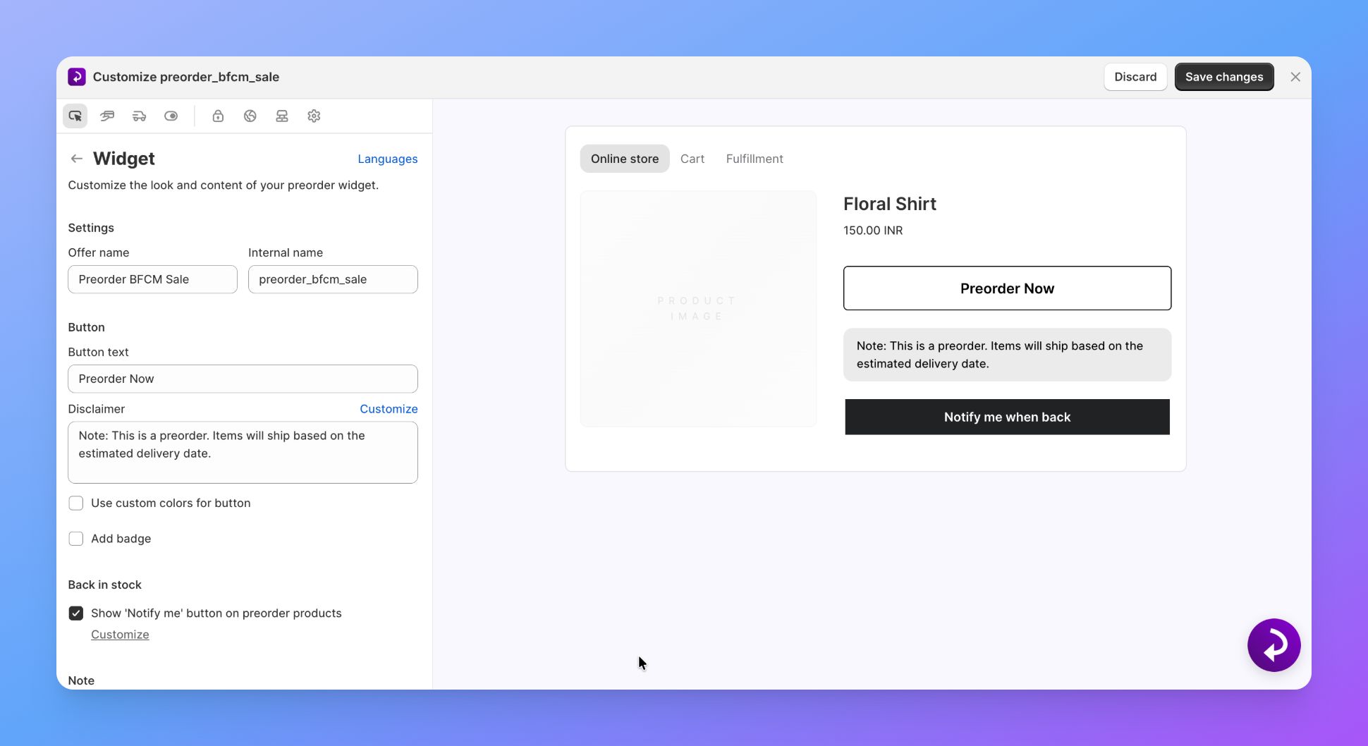 Customize your preorder widget
