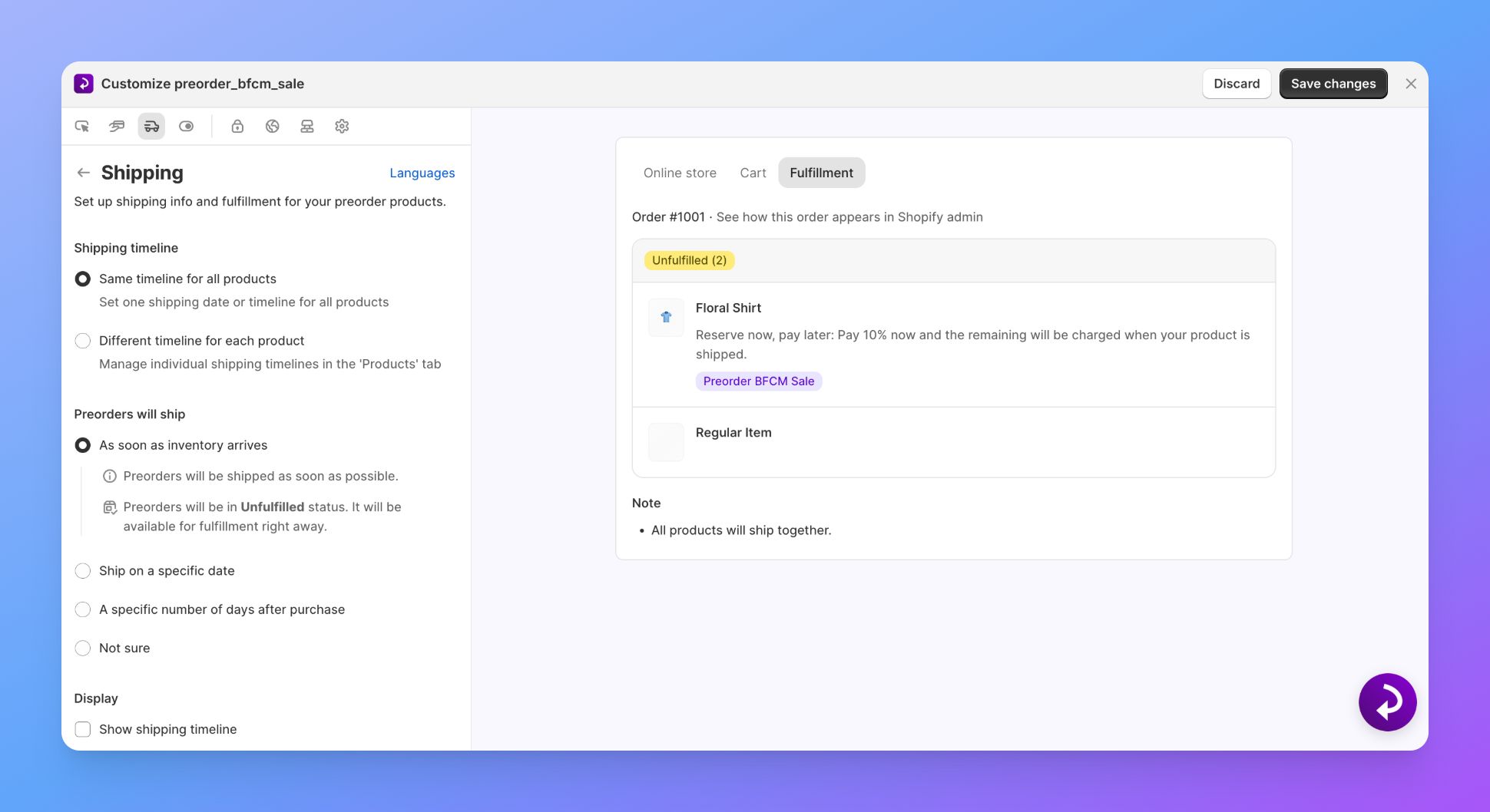 Add preorder shipping and fulfillment details