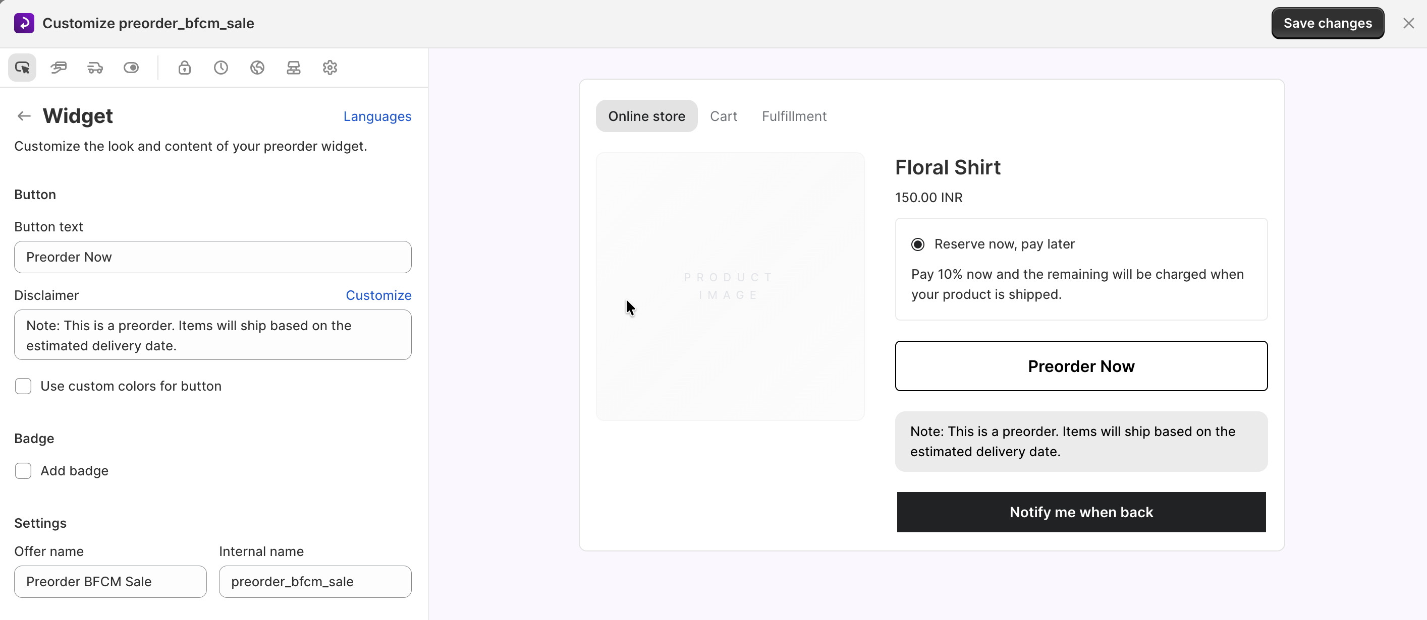 preorder button customization in STOQ app