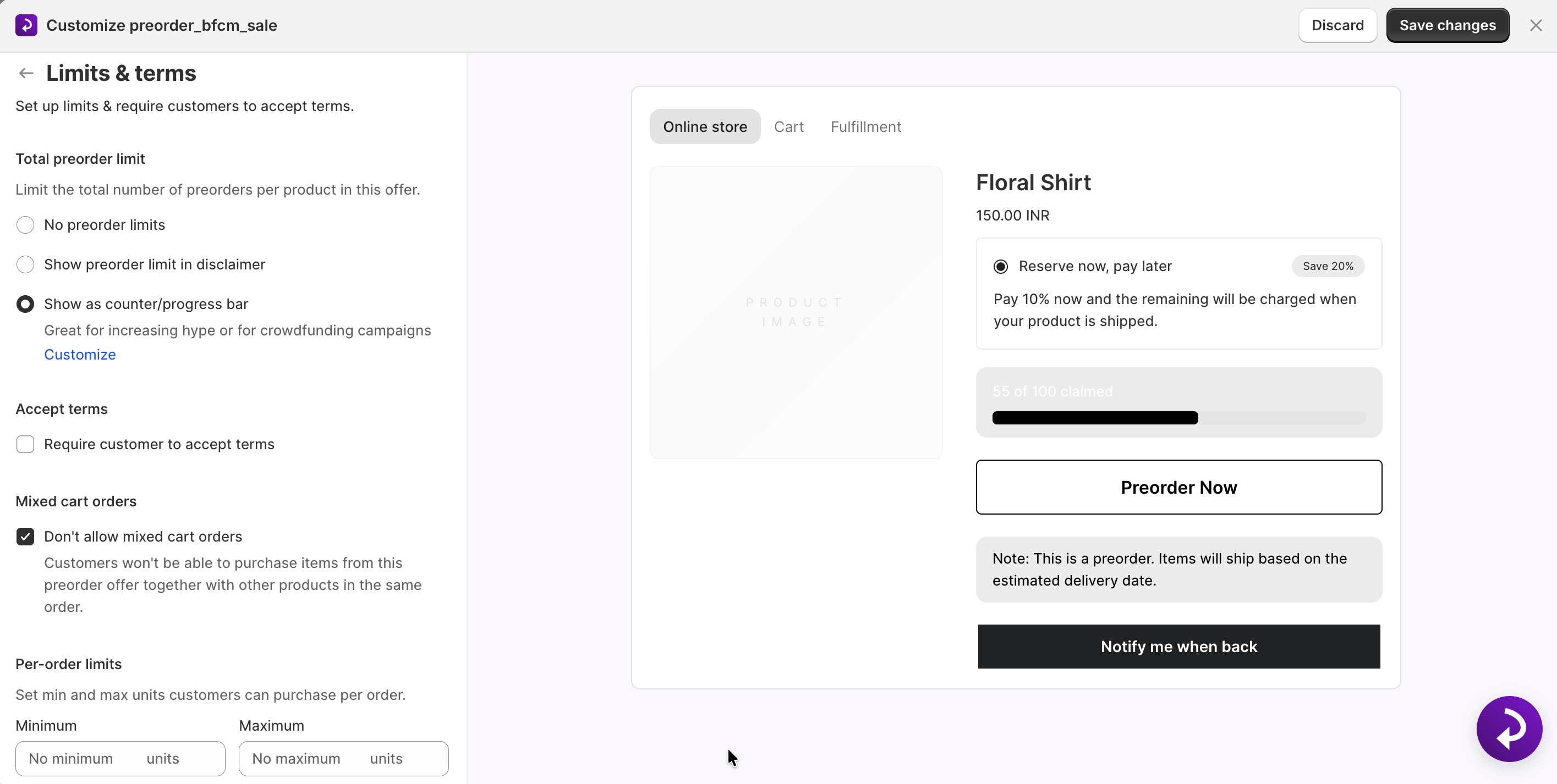 STOQ preorder limit setup