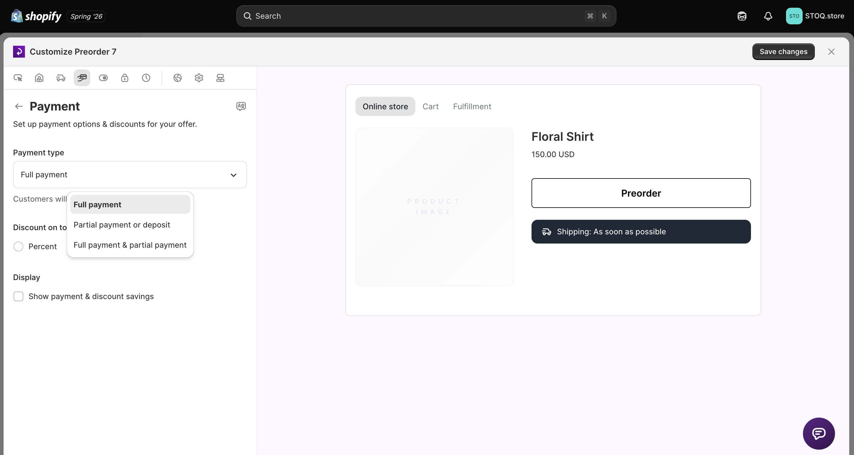 Set your payment terms widget STOQ