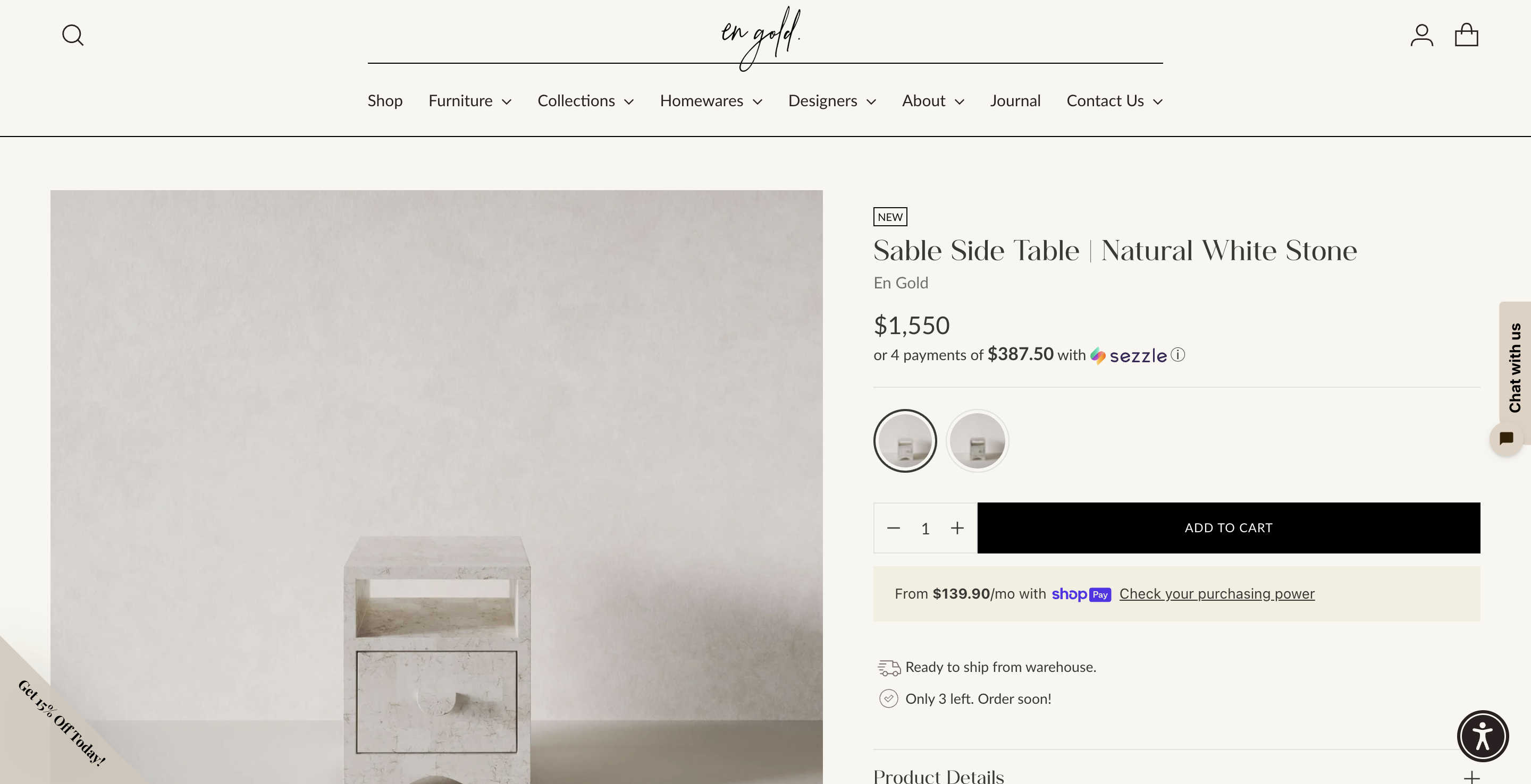 En Gold "only 3 left" product page