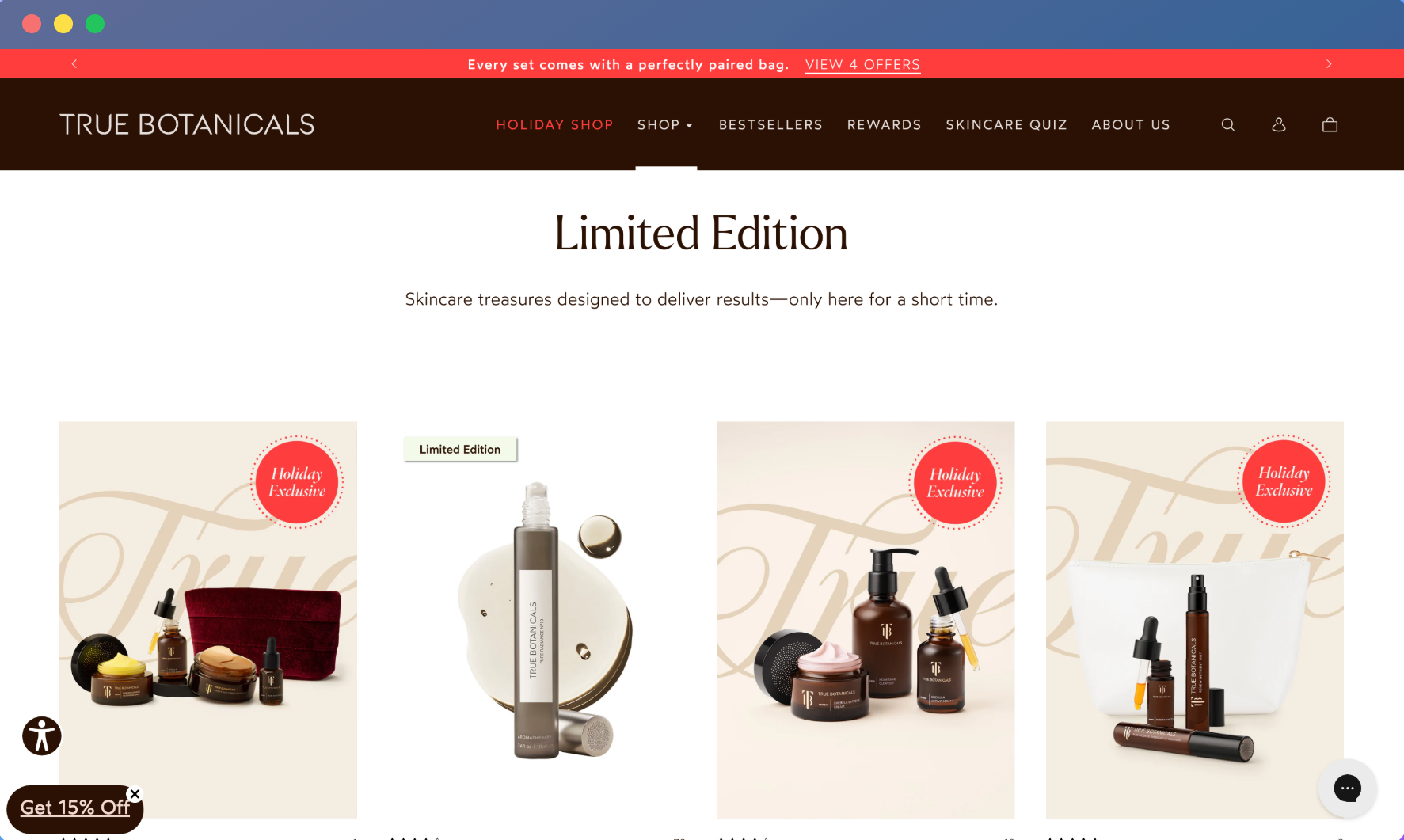 True Botanicals limited edition website page screenshot