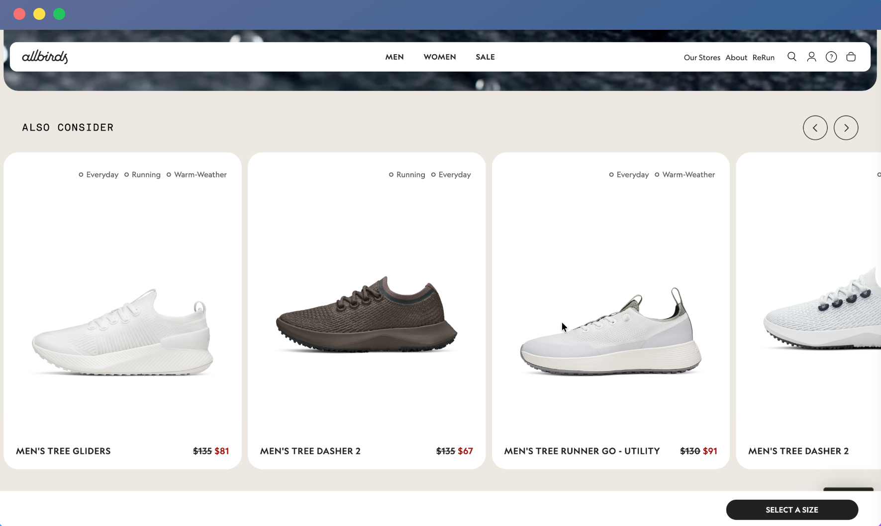 allbirds "also consider" section on website