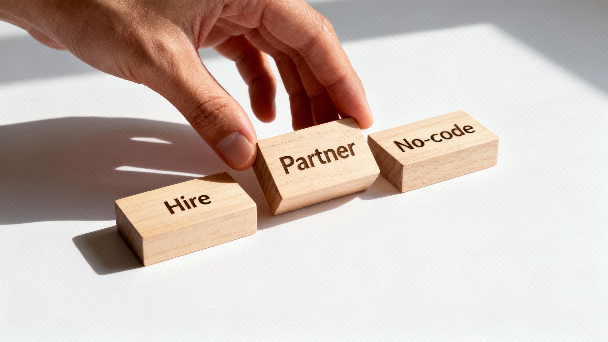 A person choosing between different app development paths on a screen