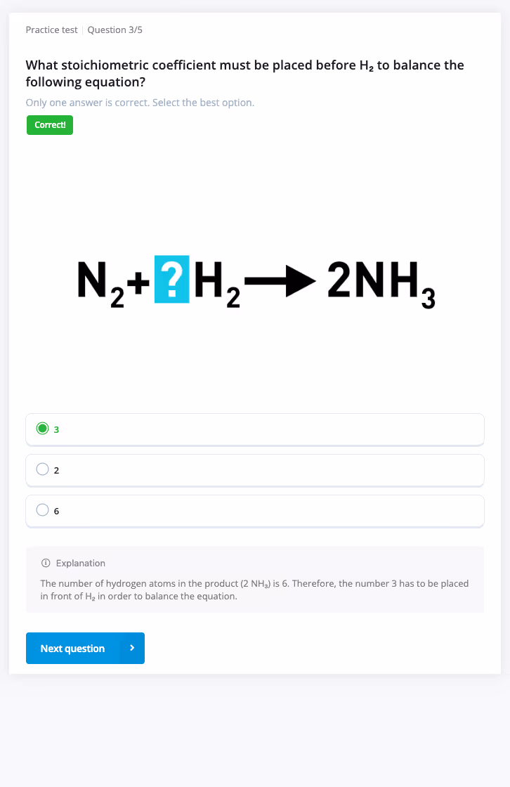 practice test chemistry equation operator