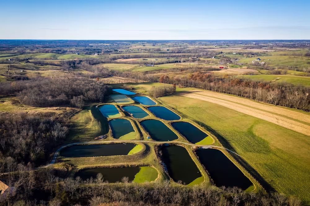 aerial view wastewater treatment ponds