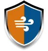 Wind shield security logo with blue and orange geometric design