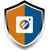 Shield icon with camera symbol in blue and orange colors