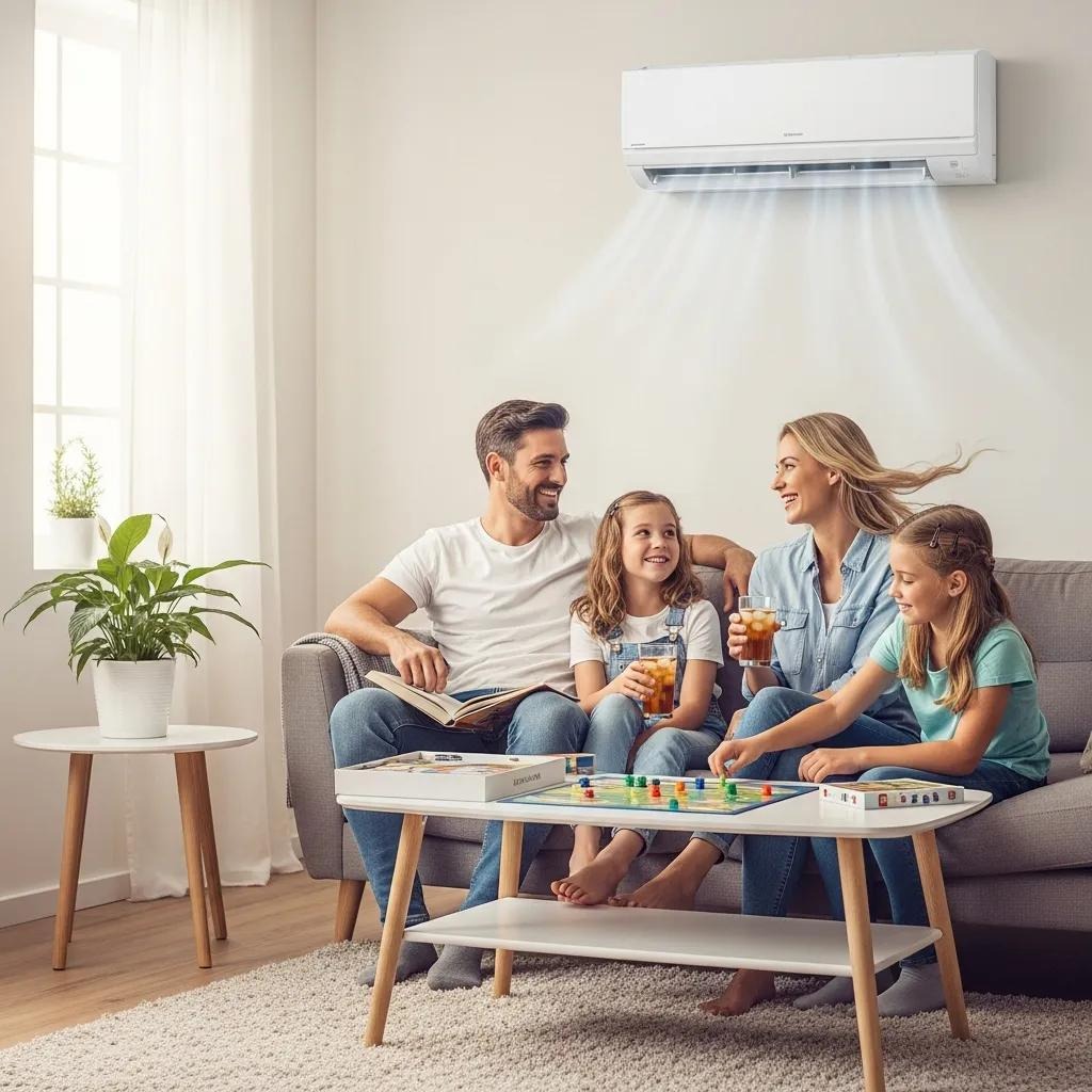 Family enjoying a cool indoor space, showcasing the benefits of optimal air conditioning performance