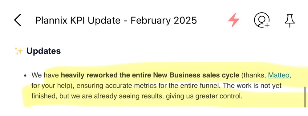 Plannix KPI update, February 2025: new business sales cycle reworked with Matteo's help