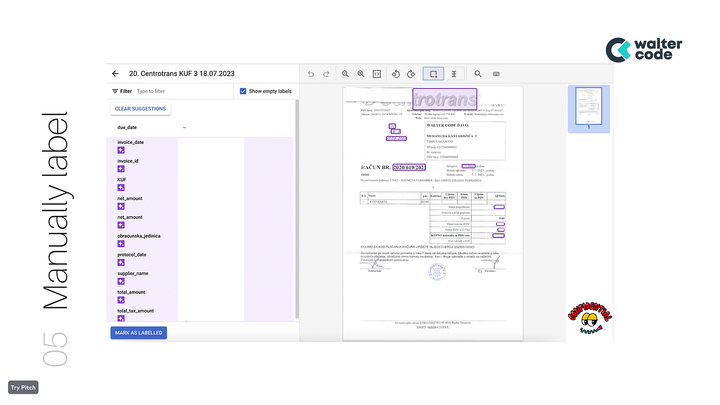 Text showing user assigning labels to data entries by hand