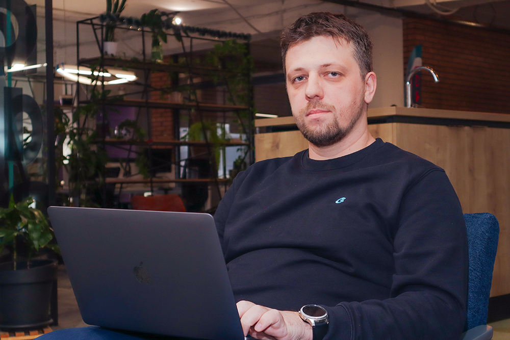 Employee using laptop for business tasks