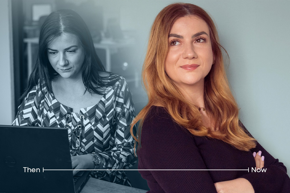 Female colleague smiling and posing for the camera