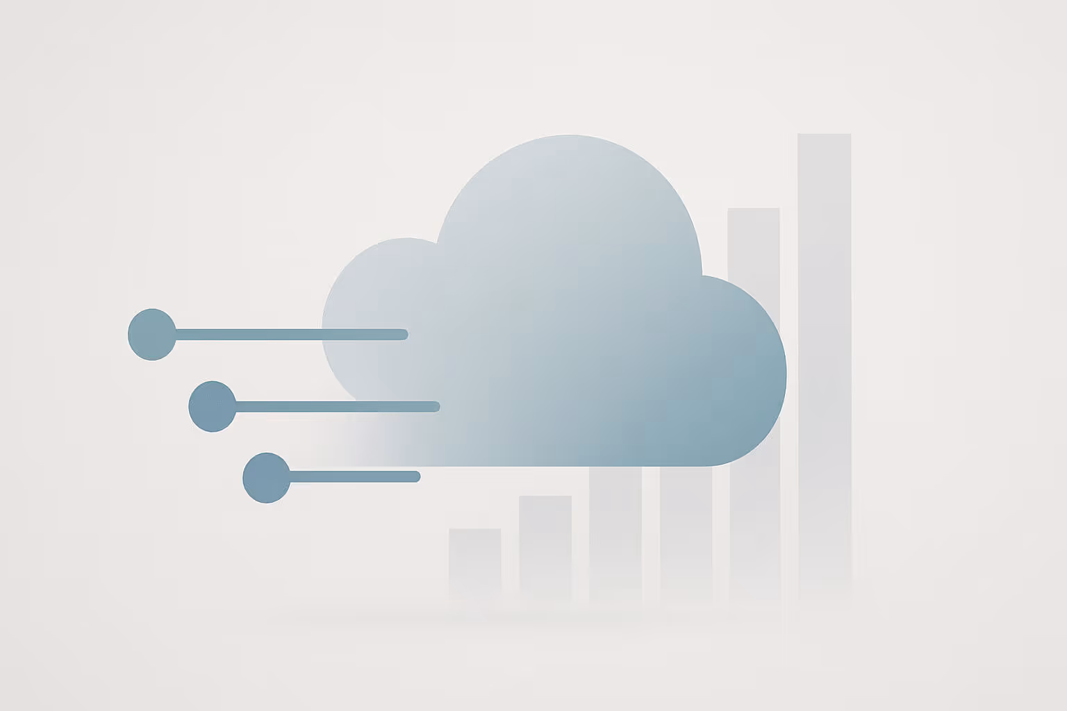 A blue cloud icon with three lines ending in circles on the left and four faded vertical bars on the right.