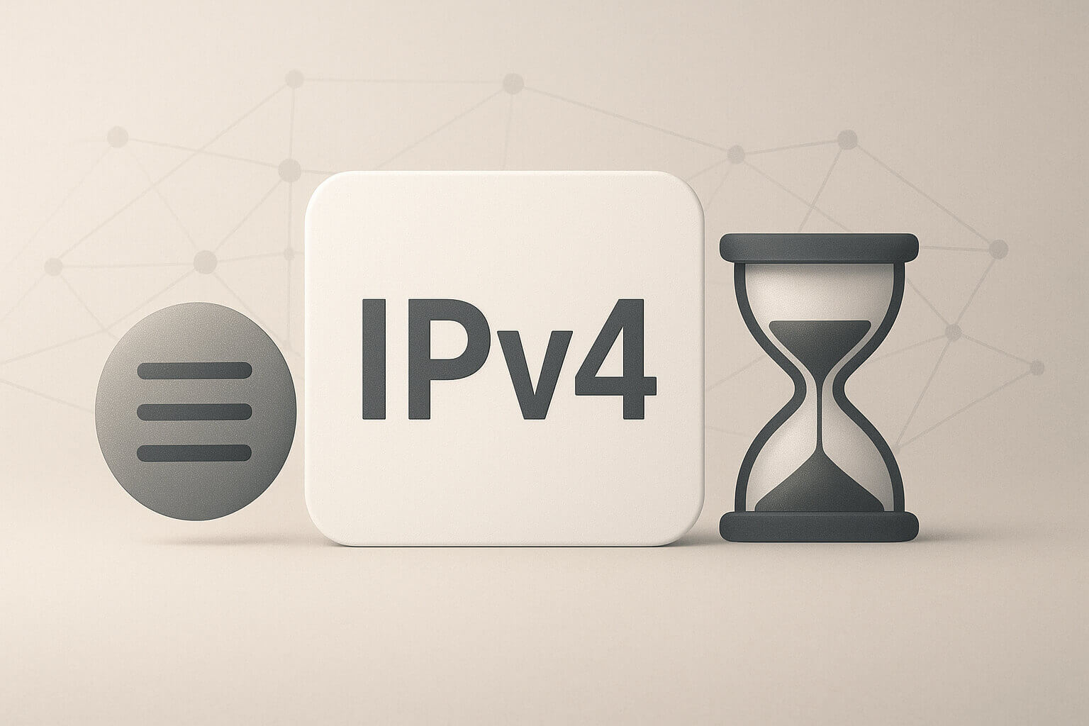 A rounded square with "IPv4" text is flanked by a circle with horizontal lines and an hourglass.