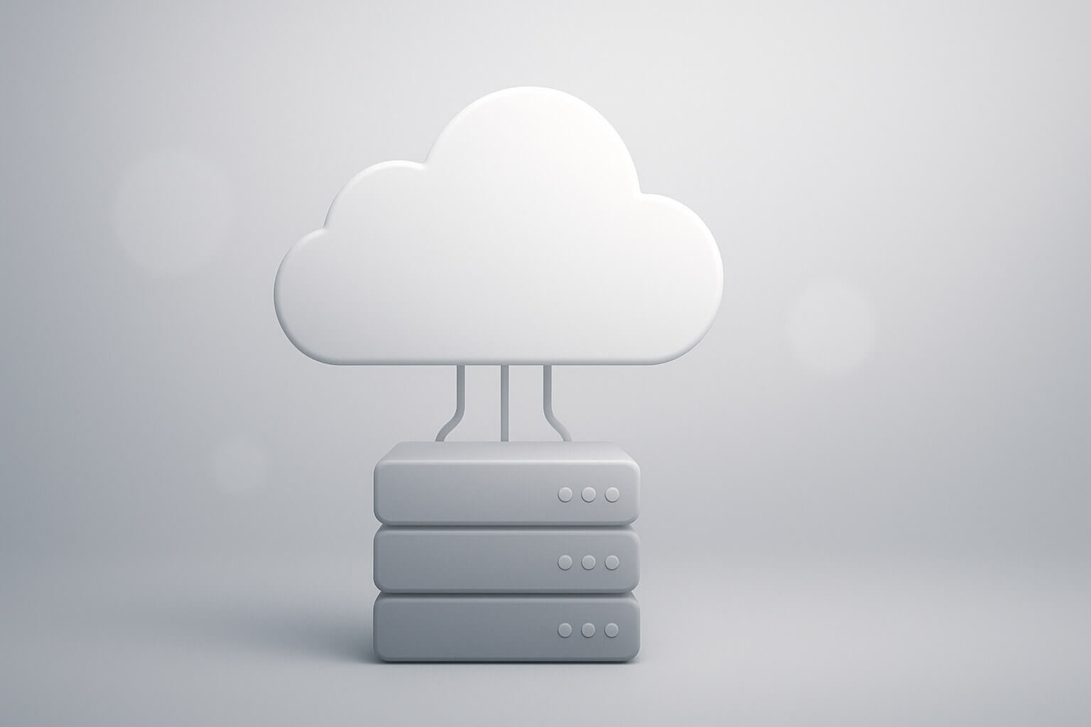 A 3D illustration of a cloud shape connected to three stacked rectangular server units on a light gray background.