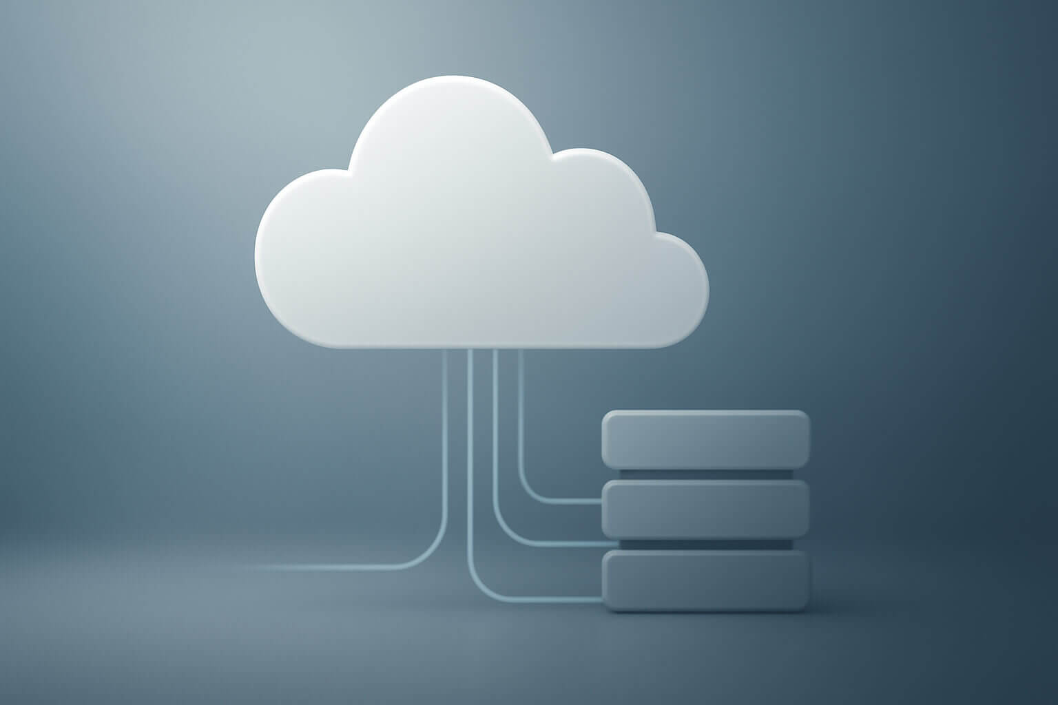 A large white cloud shape is connected by lines to three stacked rectangular blocks on a blue gradient background.