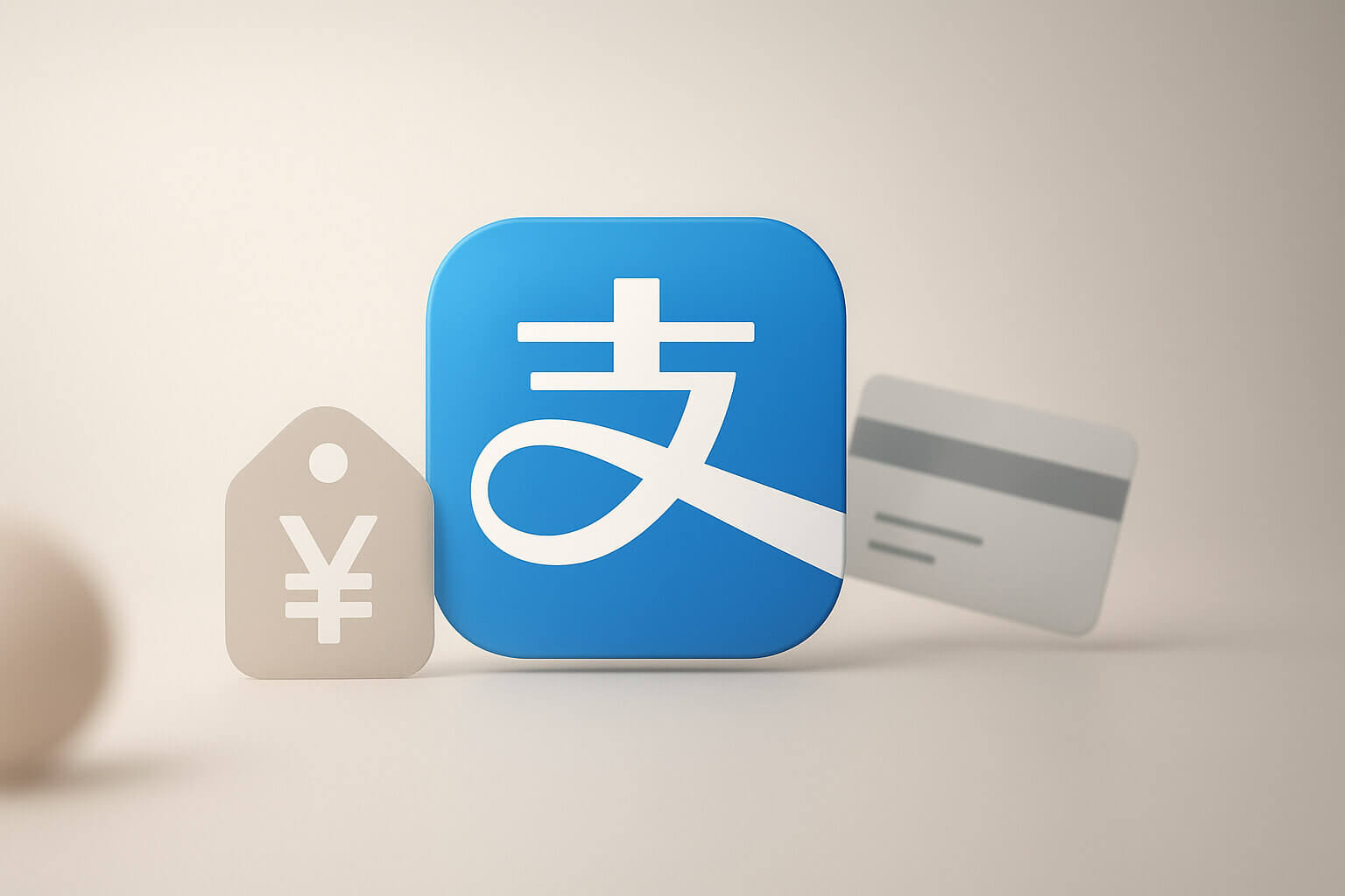 A blue square with a white Chinese character, a gray price tag with a yuan symbol, and a gray card on a neutral background.