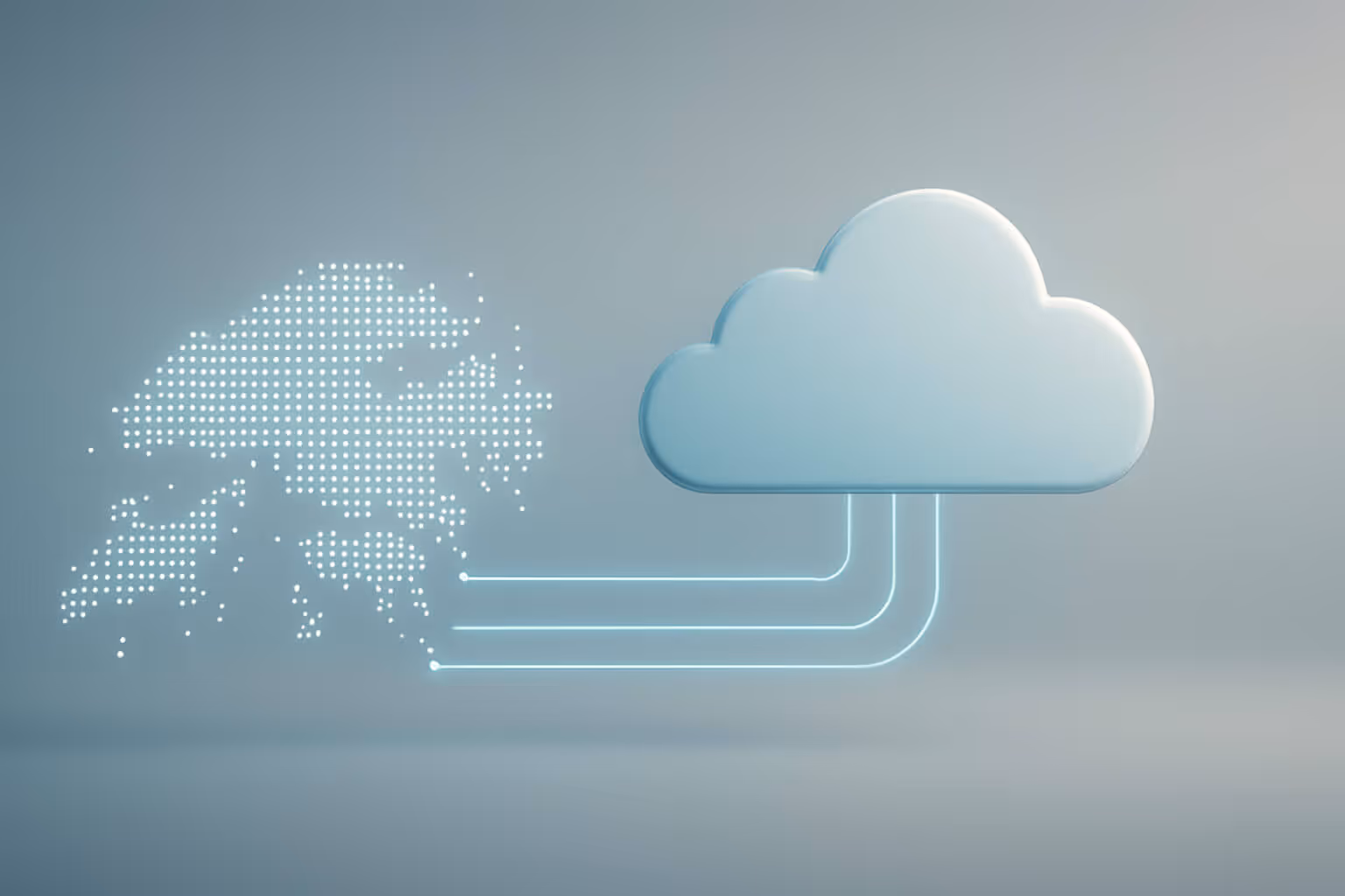 A light blue cloud shape with three lines connecting to a cluster of small white dots on a gray background.