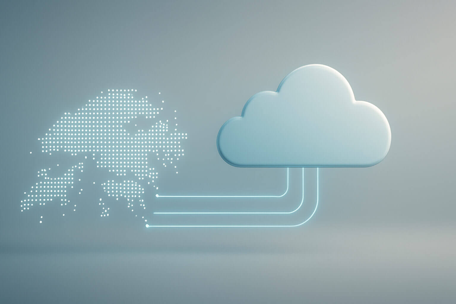 A light blue cloud shape with three lines connecting to a cluster of small white dots on a gray background.