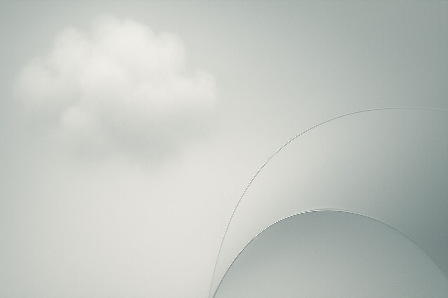 A soft, white cloud floats against a pale background with two faint overlapping curved lines in the lower right corner.