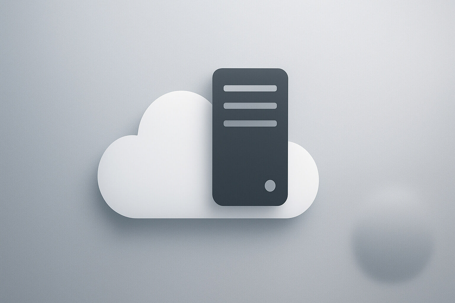 A dark gray server icon partially overlaps a white cloud icon on a light gray background.