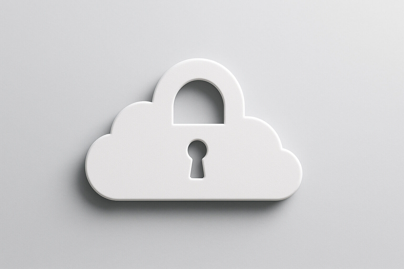 A white cloud shape with a padlock and keyhole cutout is centered on a plain light background.